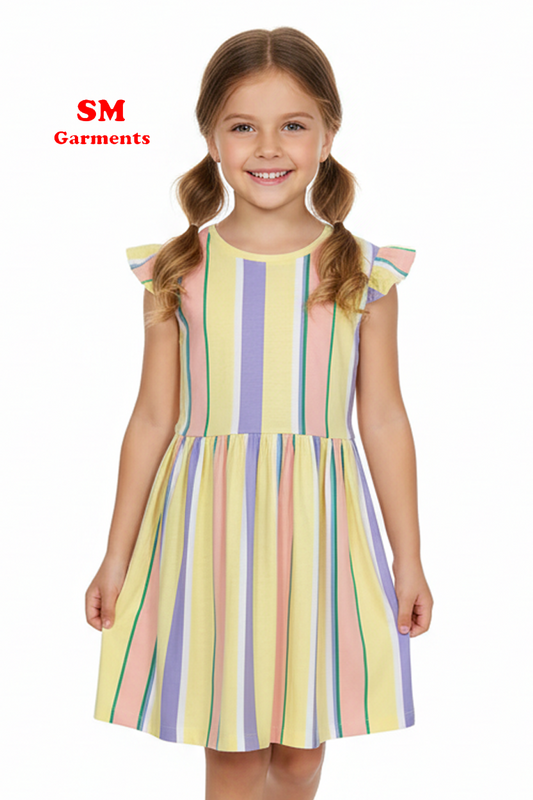 Años Girls Multicolor Striped Flutter Sleeve Dress