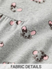Girls Grey Heather Long Sleeve Casual Dress with All-Over Mouse Print