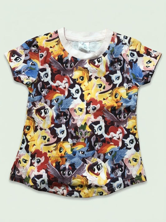 Girls' Casual Cotton Colorful Pony Print T-Shirt – Multi