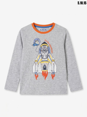 Boys Branded  Heather Grey Space Rocket Graphic Long-Sleeve T-Shirt | SM GARMENTS