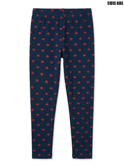 Girls Branded Navy Blue Red Lips Print Stretch Cotton Jersey Leggings| SM GARMENTS