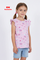 KIDS HEADQUARTERS Girls’ Pink Floral Ruffle Sleeve Top