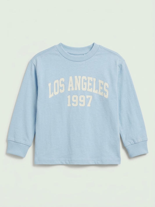 WINTER Boys' Casual Cotton Graphic Long-Sleeve T-Shirt – Light Blue