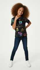 M&S GIRLS Disney Mickey Mouse Iridescent Graphic Tee - Black Kids' Fun Element Print T-Shirt