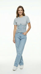 THRILL JEANS Womens Corset Denim Top