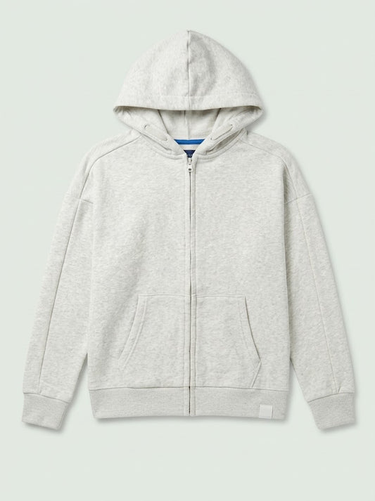 BOYS BRANDED ' Light Grey Melange Zip-Up Hoodie with Front Pockets