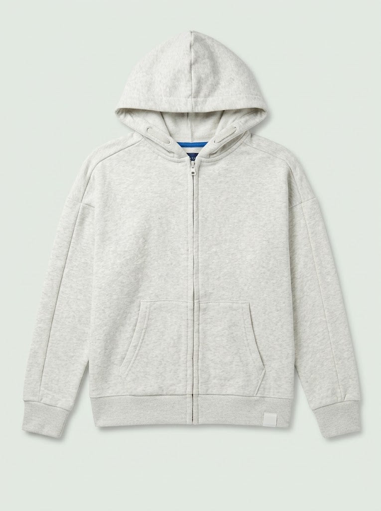 BOYS BRANDED ' Light Grey Melange Zip-Up Hoodie with Front Pockets
