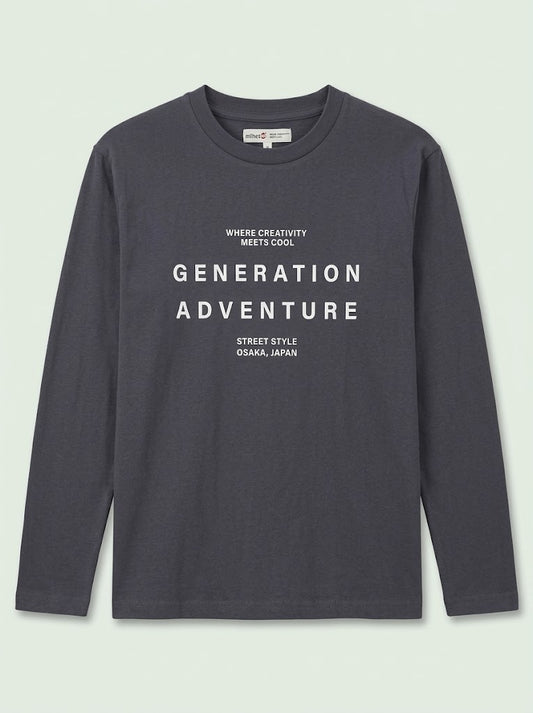 Boys' Casual Cotton "Generation Adventure" Graphic Long-Sleeve T-Shirt – Dark Gray
