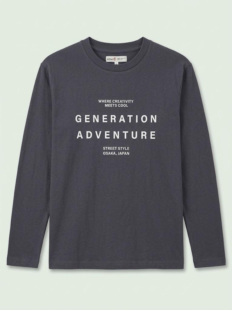 Boys' Casual Cotton "Generation Adventure" Graphic Long-Sleeve T-Shirt – Dark Gray