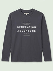 Boys' Casual Cotton "Generation Adventure" Graphic Long-Sleeve T-Shirt – Dark Gray