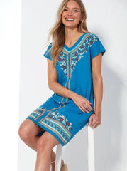 VENCA SHORT-SLEEVED DRESS WITH FRONT PRINT