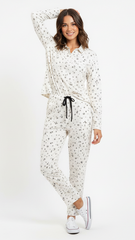 OYSHO WOMEN FLORAL EMBROIDED COLLAR T SHIRT AND TROUSER SET