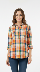 SWEET MUSTARD Women Checked Double Pocket Shirt