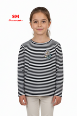 Girls Striped Long Sleeve T-Shirt with Floral Embroidery
