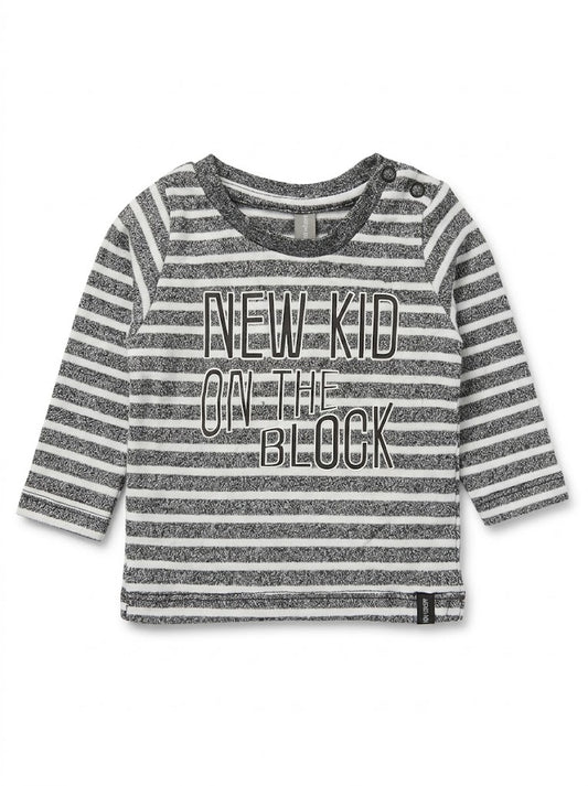 NewBorn Boys Charcoal Grey Striped New Kid On The Block Long-Sleeve Top