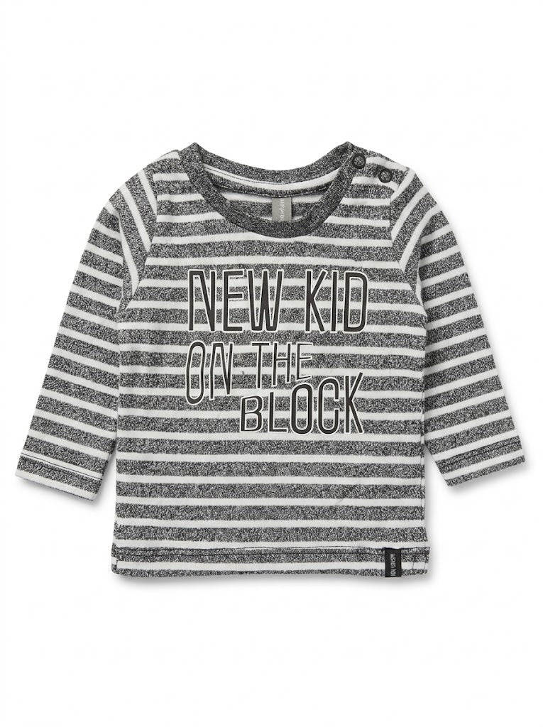 NewBorn Boys Charcoal Grey Striped New Kid On The Block Long-Sleeve Top
