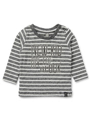 NewBorn Boys Charcoal Grey Striped New Kid On The Block Long-Sleeve Top