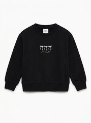 Girls Branded Black Crewneck Fleece Sweatshirt with Bow & Script Graphic| SM GARMENTS