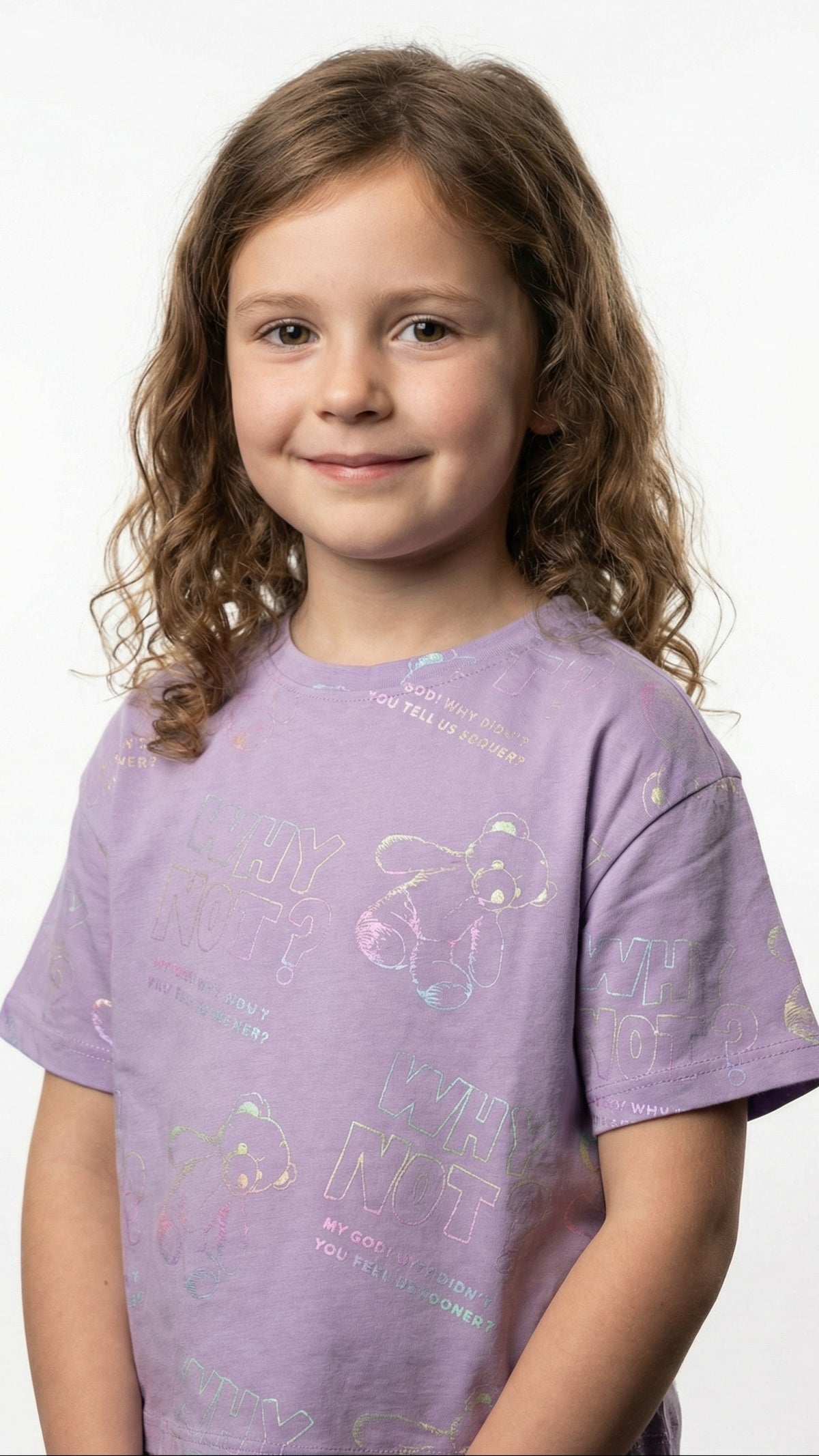 M&S Girls' Metallic Teddy Bear "Why Not?" T-Shirt
