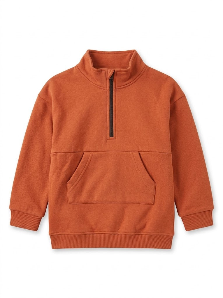 Boys Imported Burnt Orange Half-Zip Fleece Sweatshirt| SM GARMENTS