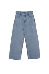 Girls' Rhinestone Butterfly Wide-Leg Jeans