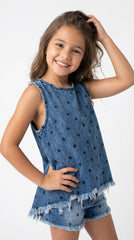 DL Girls Sleeveless Polka Dot Denim top