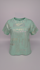 M&S Girls Foil Print Graphic Light Green Crew Neck T Shirt