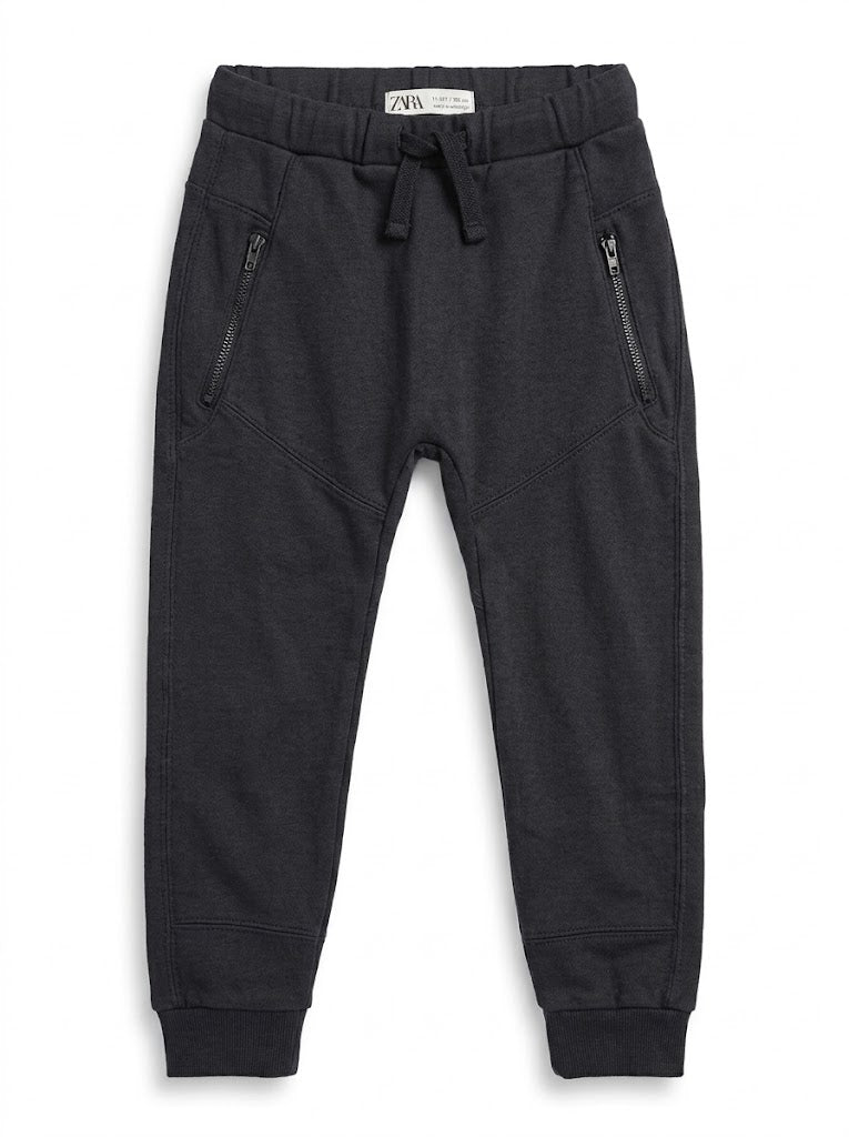 Boys Dark Charcoal Grey Zipper Pocket Casual Jogger Pants| SM GARMENTS