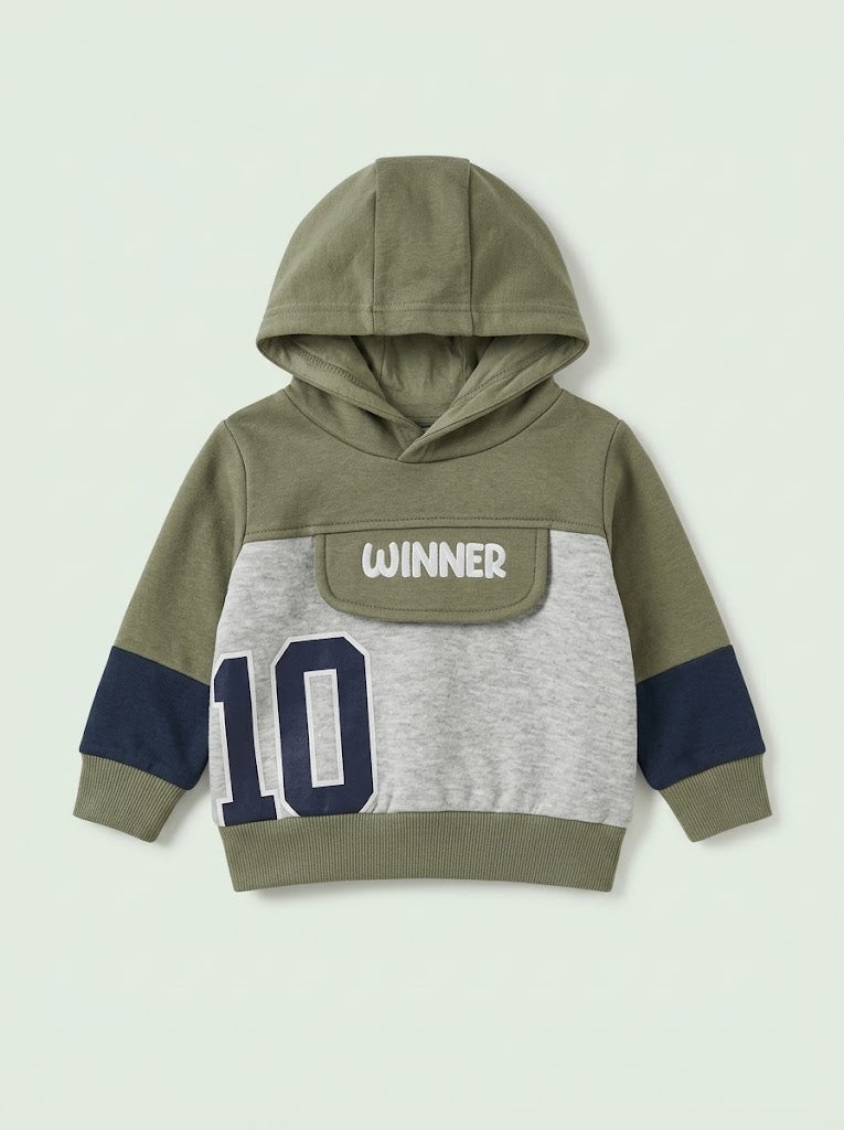 Boys' Colorblock "WINNER 10" Graphic Hoodie with Utility Pocket