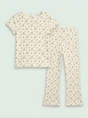 Girls' 2-Piece Green Floral Short-Sleeve Top and Flare Pants Set| SM GARMENTS