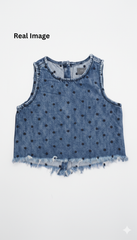 DL Girls Sleeveless Polka Dot Denim top