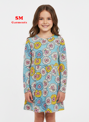 FLOWERS PRINTED GIRLS FULL SLEEVES DRESS