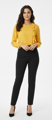WOMEN BRIGHT YELLOW TOP WITH SIDE FRILL