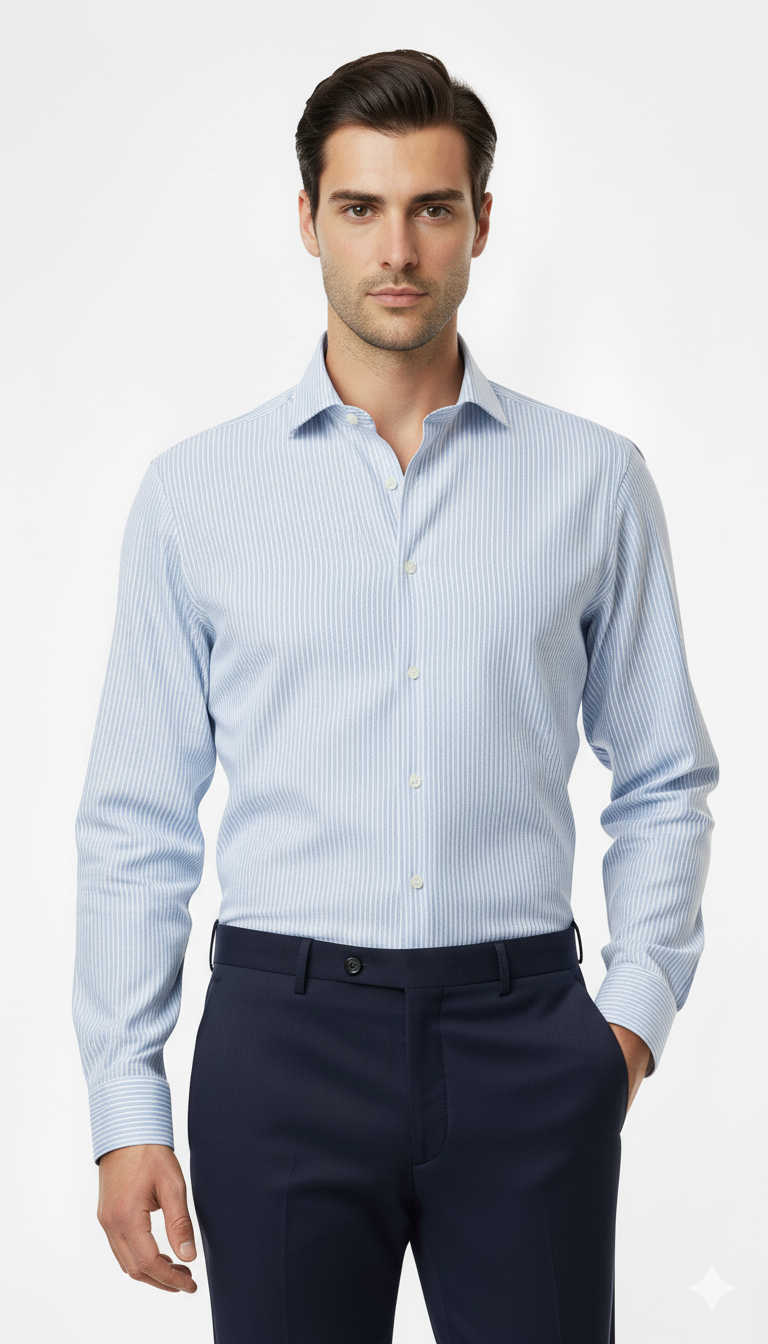 CAMICISSIMA MENS BLUE STRIPED POPLIN SHIRT