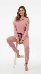 OYSHO WOMEN FLORAL EMBROIDED COLLAR T SHIRT AND TROUSER SET