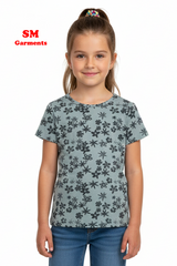 LUPILU GIRLS Floral Print Crew Neck T-Shirt – Soft Teal
