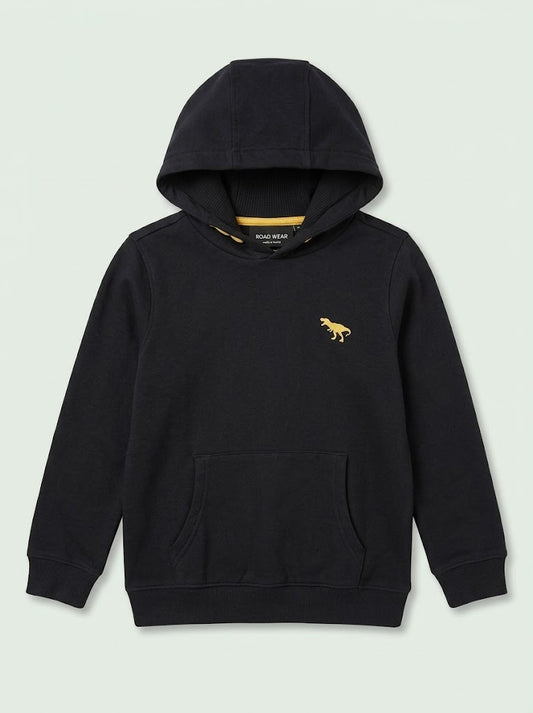 Boys BRANDED ' Black Pullover Hoodie with Gold Dinosaur Graphic