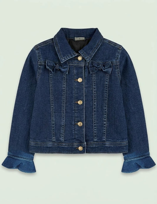 Girls BRANDED ' Dark Wash Denim Jacket with Bow Details and Ruffled Cuffs