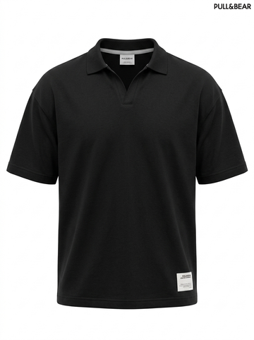 Pull & Bear Men's Over-Sized Notch-Neck Polo Shirt