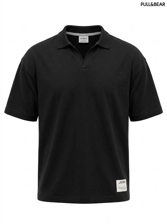 Pull & Bear Men's Over-Sized Notch-Neck Polo Shirt
