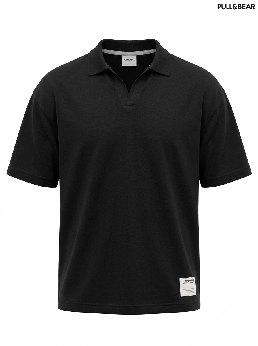 Pull & Bear Men's Over-Sized Drop Shoulder Notch-Neck Polo Shirt
