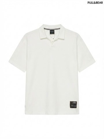 Pull & Bear Men's Over-Sized Notch-Neck Polo Shirt