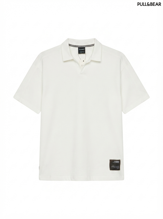 Pull & Bear Men's Over-Sized Notch-Neck Polo Shirt