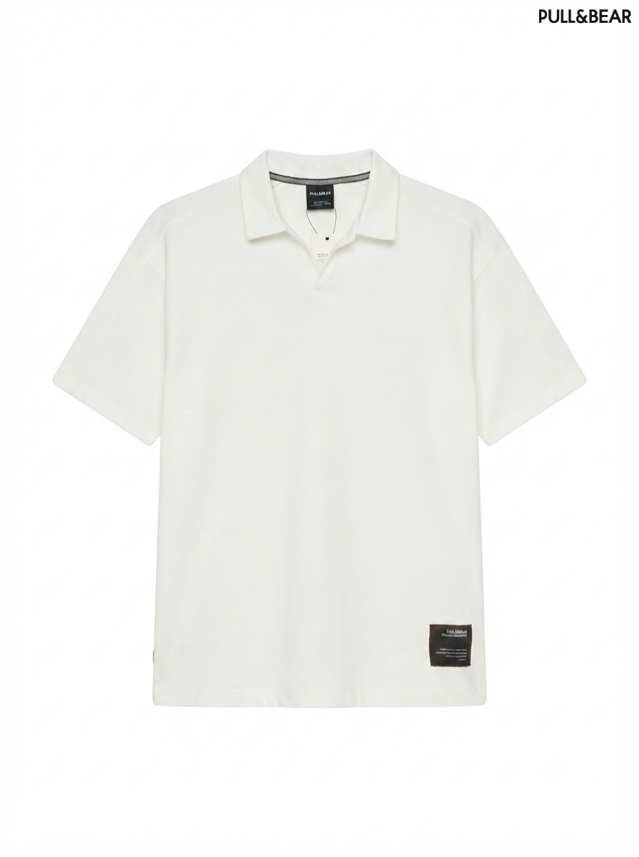 Pull & Bear Men's Over-Sized Drop Shoulder Notch-Neck Polo Shirt