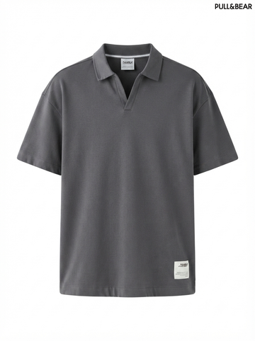 Pull & Bear Men's Over-Sized Notch-Neck Polo Shirt
