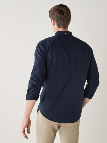 NXT MENS Navy Blue Regular Fit Long Sleeve Oxford Shirt