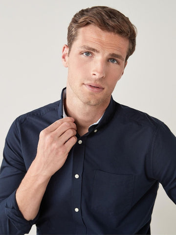 NXT MENS Navy Blue Regular Fit Long Sleeve Oxford Shirt