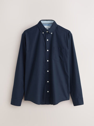 NXT MENS Navy Blue Regular Fit Long Sleeve Oxford Shirt