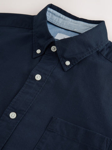 NXT MENS Navy Blue Regular Fit Long Sleeve Oxford Shirt