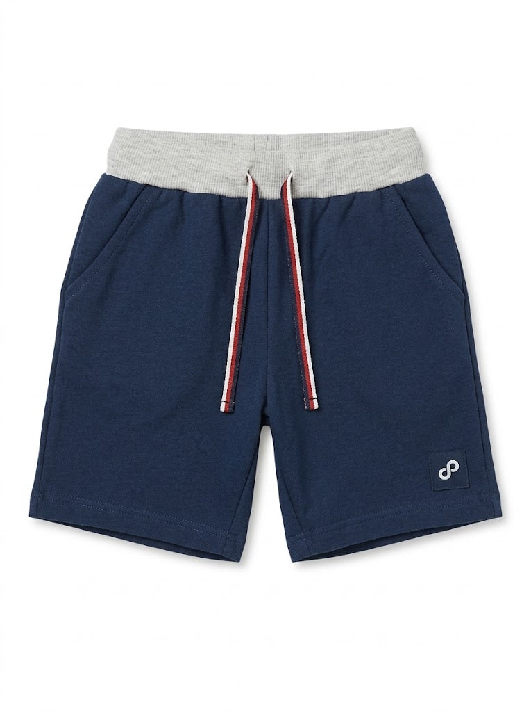 PRENATAL Boys' Navy Blue Sweat Shorts with Contrast Waistband & Striped Drawstrings| SM GARMENTS